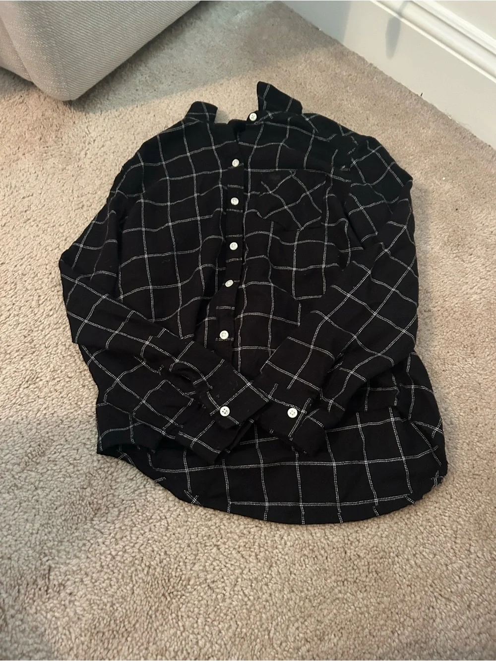 Men's Black Windowpane Button-Up Shirt